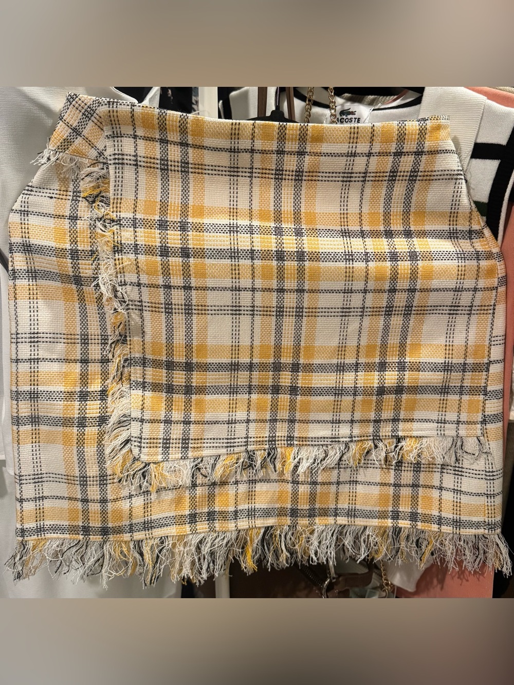 Yellow and Cream Plaid Fringe Scarf